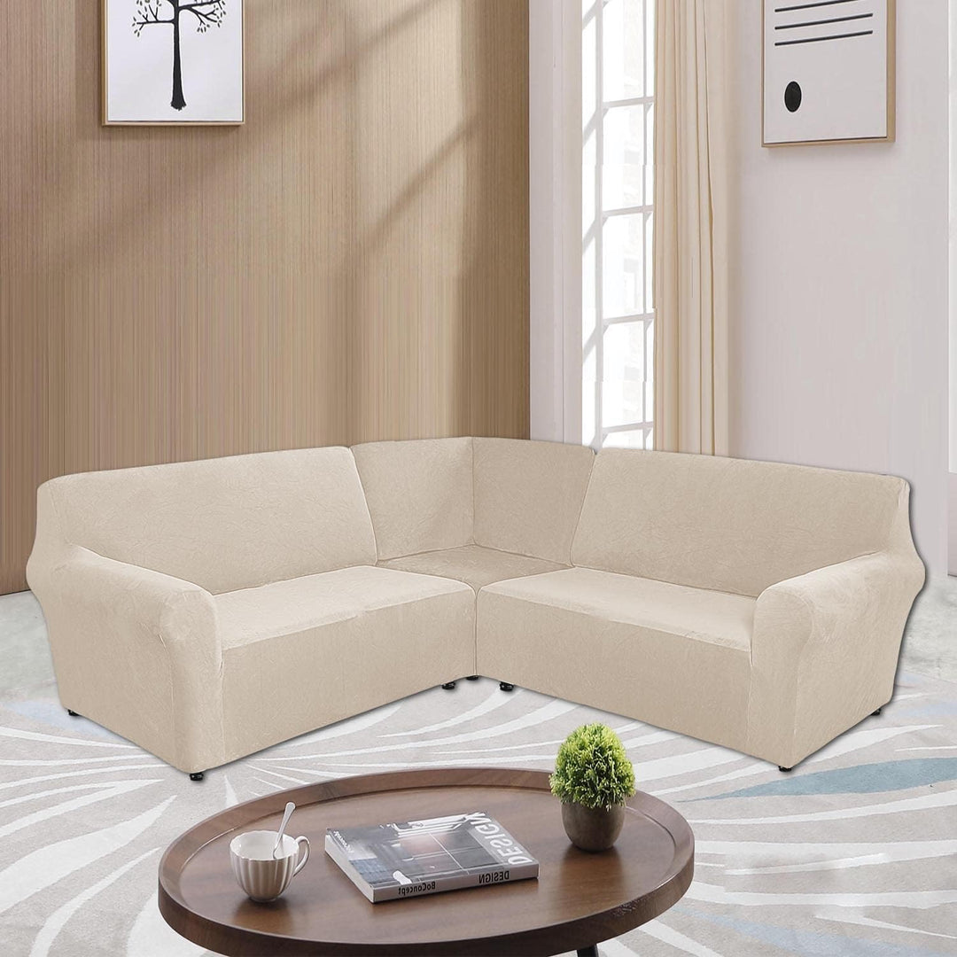 MINGPINHUIUS Sofabezug L Form Stretch Sofabezug aus Samt für 5 Sitzer Ecksofa, Anti Rutsch Sofa Über