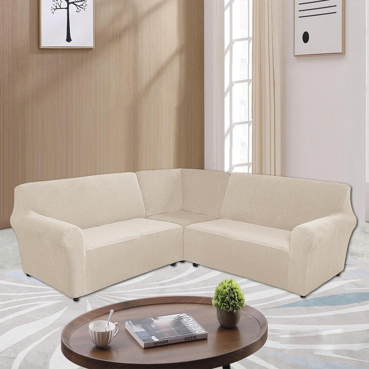 MINGPINHUIUS Sofabezug L Form Stretch Sofabezug aus Samt für 5 Sitzer Ecksofa, Anti Rutsch Sofa Über