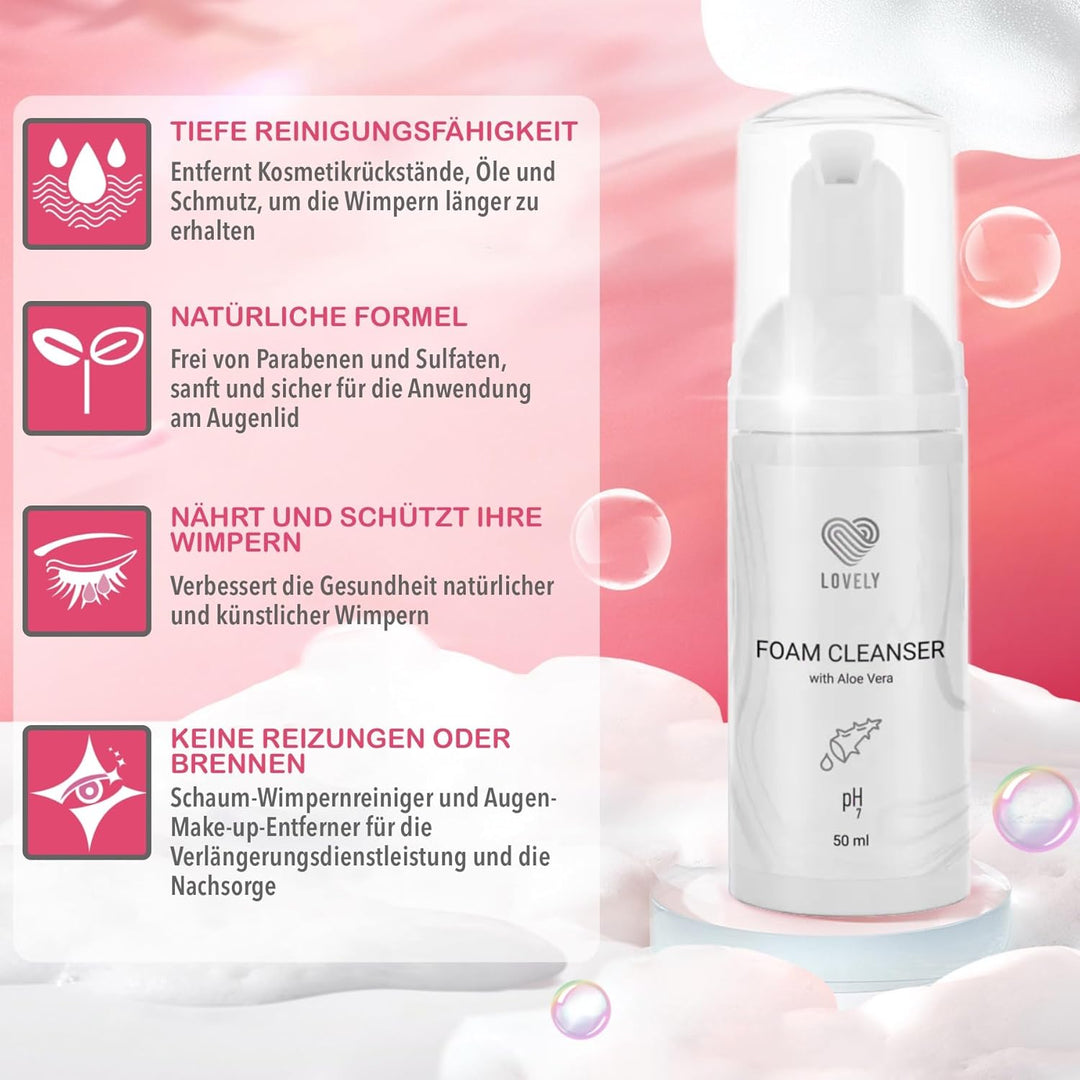 LOVELY Wimpernshampoo für Wimpernverlängerung - Aloe Vera Duft - 50ml | ölfreier Schaumreiniger für