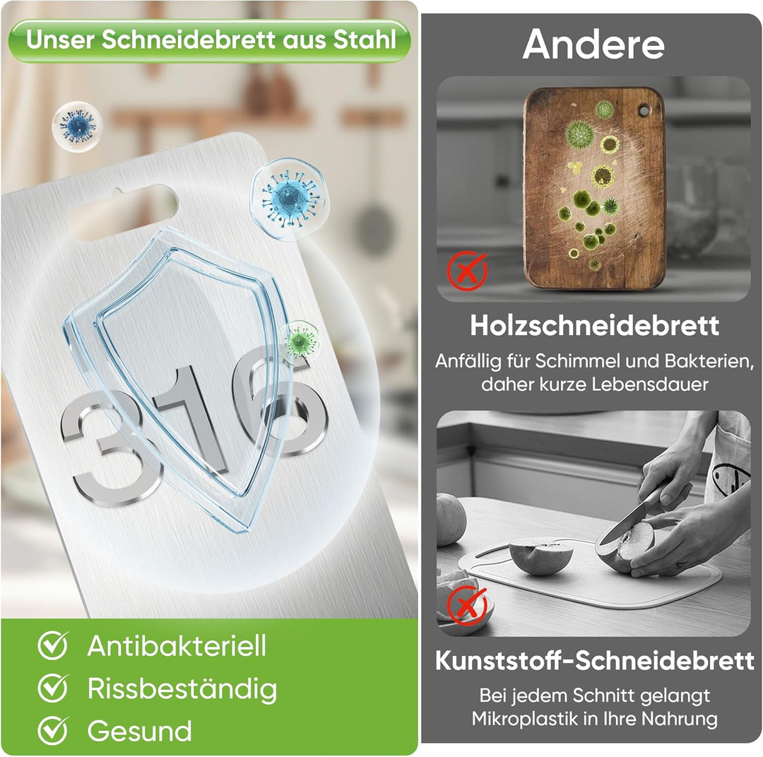 3 Stück Titan Schneidebrett, Edelstahl Titanium Cutting Board Doppelseitiges Lebensmittel Grade Schn