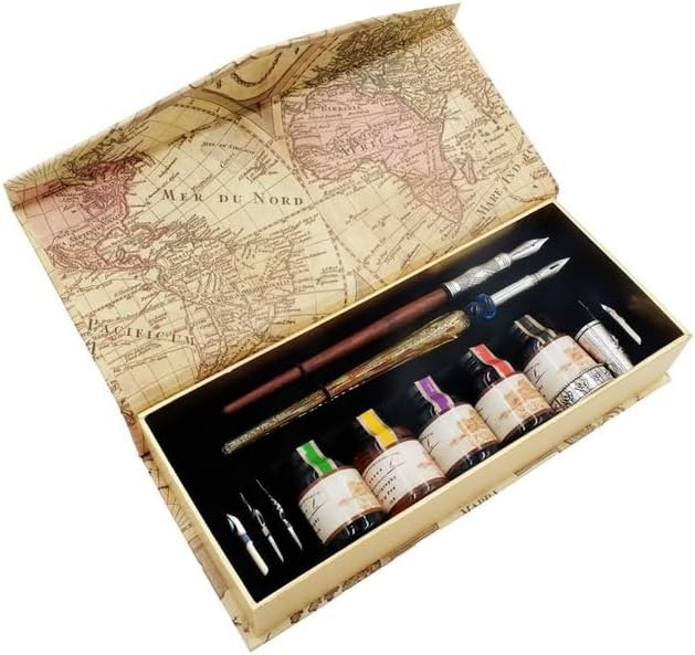 GC QUILL Kalligraphie Stifte Set Schönschreibfüller Holzstift und Glasstift mit 5 extra Federn 5 Far