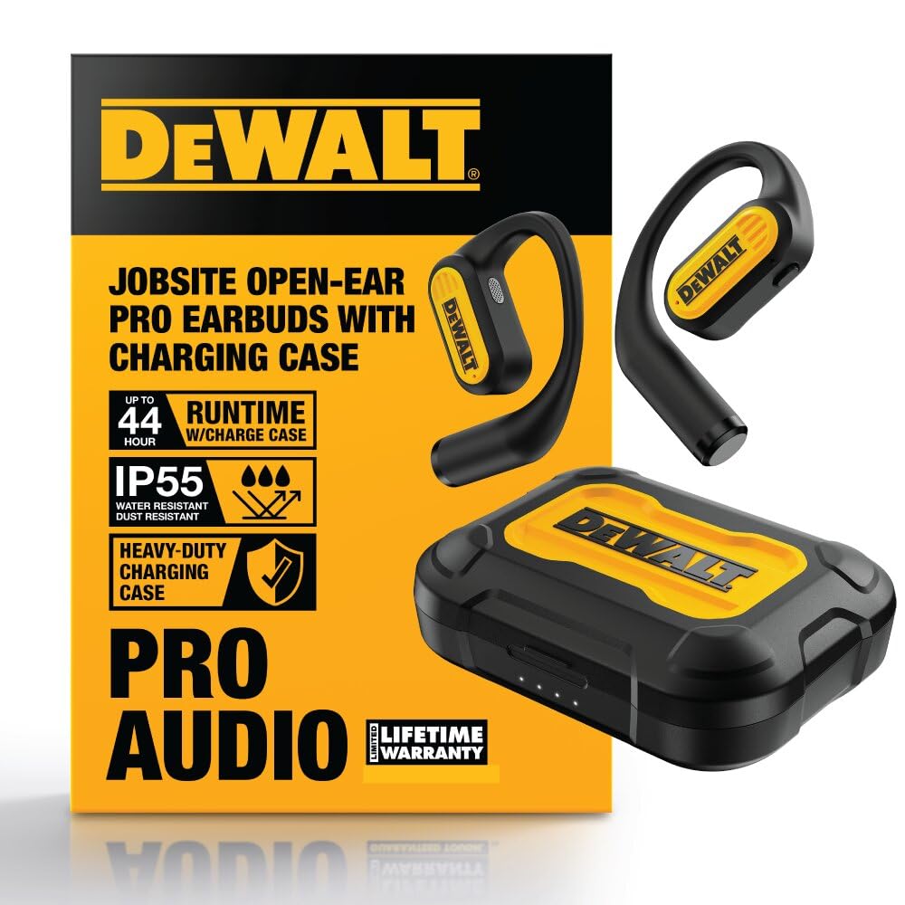 DEWALT Heavy Duty Open Ear Kopfhörer Bluetooth 5.3 Kabellose In-Ear Ohrhörer IP55 44 Std. Akkulaufze