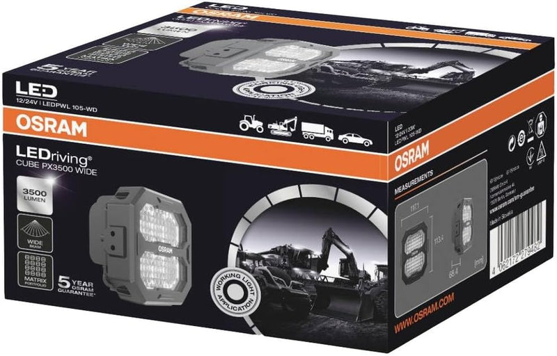 OSRAM LEDriving® Cube PX3500 Wide, LEDPWL105-WD, OFF ROAD, LED Arbeitsscheinwerfer, 3500 Lumen, Falt