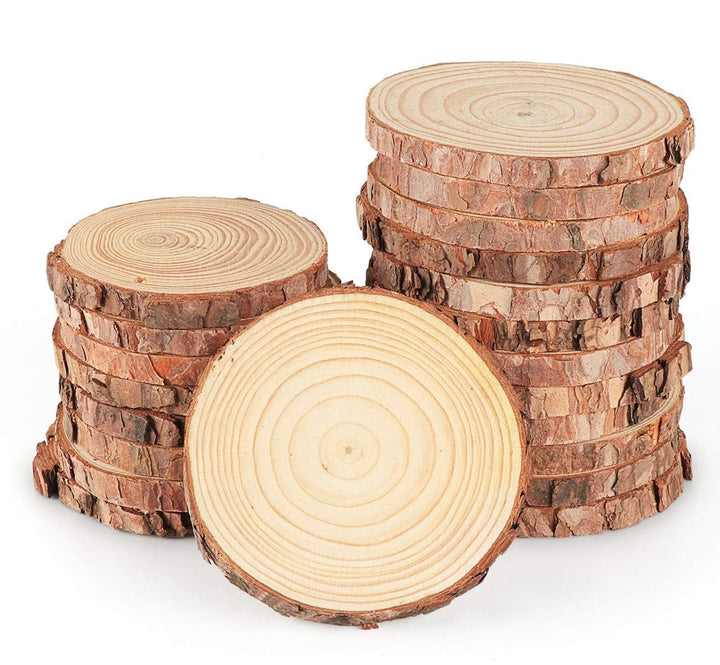 ilauke 16 Stücke Holzscheiben Holz Log Scheiben 9-10cm Runde Naturholz Baumscheiben Ca.10mm Dicke fü