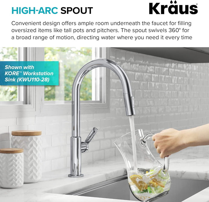 Kraus Oletto KPF-2820CH Einhebel-Küchenarmatur, heunterziehbar, in Chrom Wasserhahn Chrom, Wasserhah