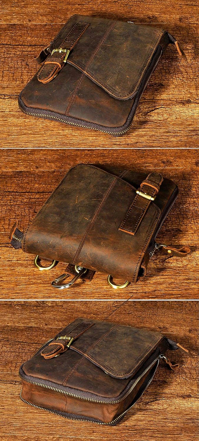 Le'aokuu Herren Verrückt Pferd Leder Tasche Freizeit Universität Schultasche Reisetasche Schultertas