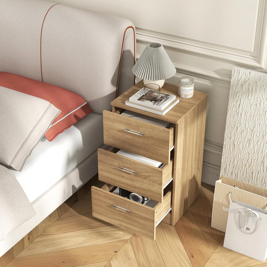 COSTWAY 2er Set Nachttisch mit 3 Schubladen, Nachtschrank für Boxspringbett, Nachtkommode, Nachtkons