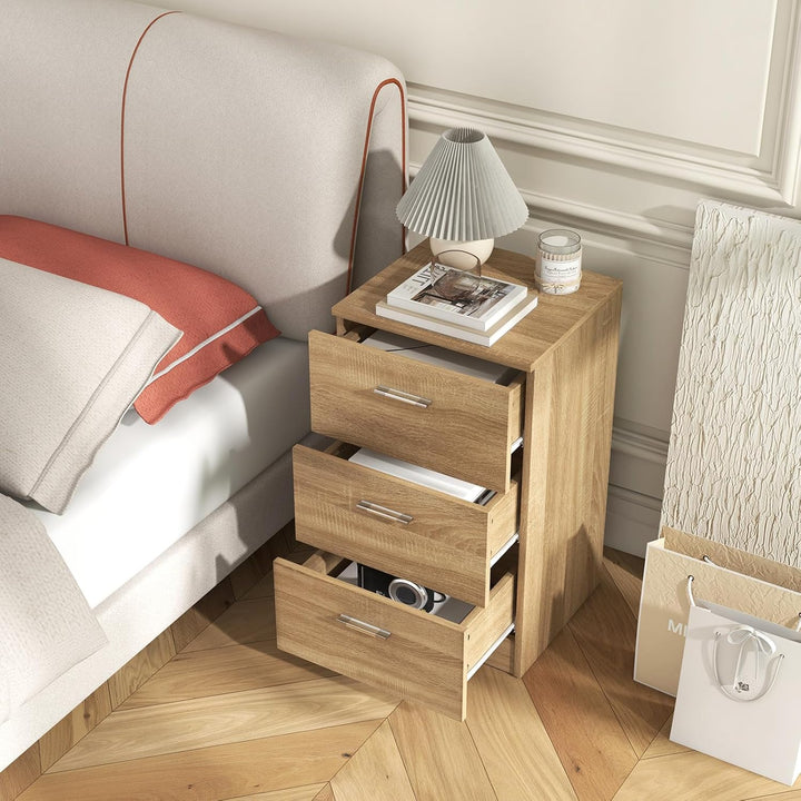 COSTWAY 2er Set Nachttisch mit 3 Schubladen, Nachtschrank für Boxspringbett, Nachtkommode, Nachtkons