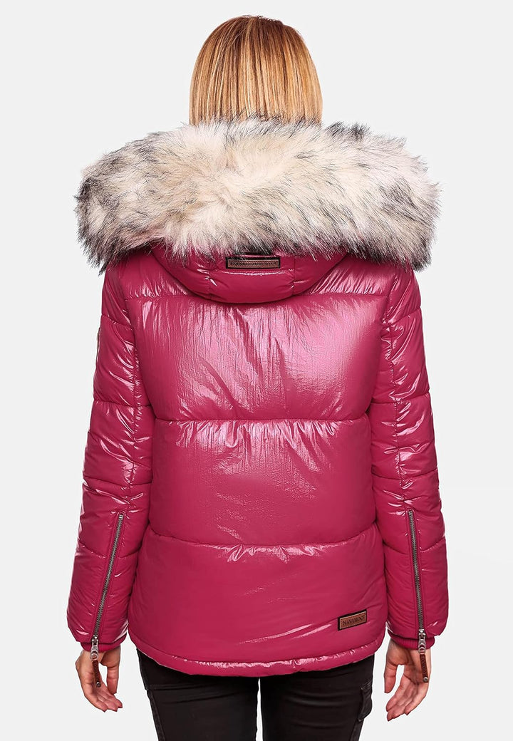 Navahoo Damen Winterjacke Steppjacke warm mit Kunstfellkapuze Tikunaa XS-XL XS Fuchsia, XS Fuchsia
