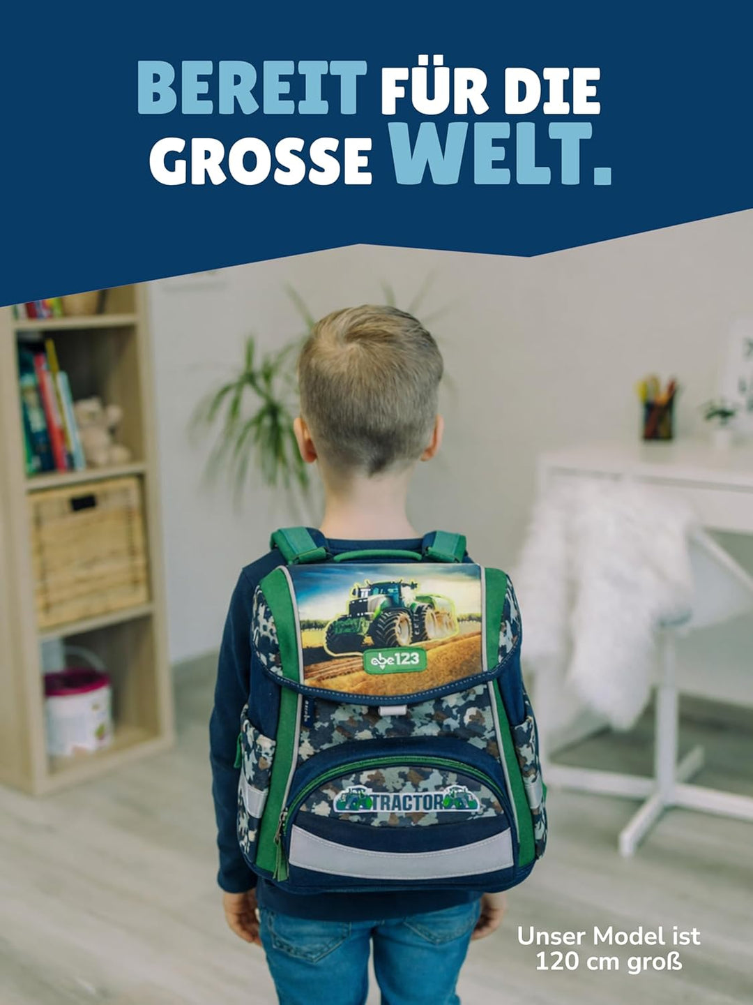 Familando - Schulranzen Set - 8-teilig mit Lunch-Set - Traktor - Ergonomisch, stabil & mit gepolster