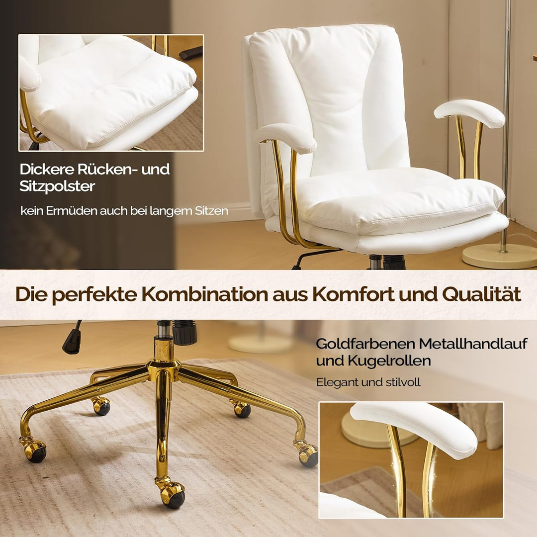 Bonnlo Bürostuhl Ergonomisch, Schreibtischstuhl mit Goldenen Armlehnen, Chefsessel, Drehstuhl mit Ro