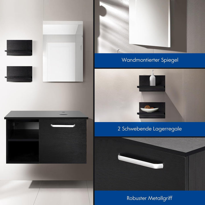 YU YUSING Badmöbel Set Waschbeckenunterschrank Badezimmerschrank mit Unterschrank Spiegel, Badezimme