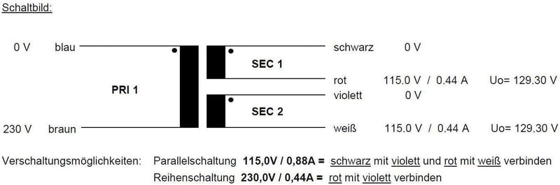 Sedlbauer Ringkerntrafo Transformator 100VA 2x115V für Audio, Industrie, Halogen und Schienensysteme