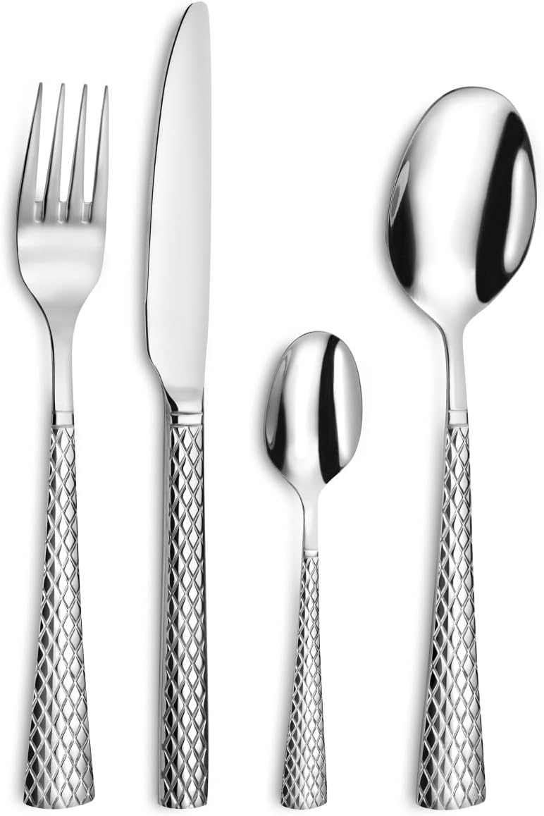 Amefa Besteck QUADRILLE, stilvolles Rautenmuster, Zisele-Dekor, Edelstahl 18/0 glänzend, 24-teilig