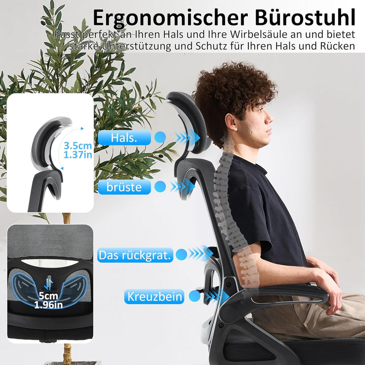 Fizzin Ergonomischer Gaming Bürostuhl Schwarz Schreibtischstuhl mit Verstellbarer Lendenstütze und K