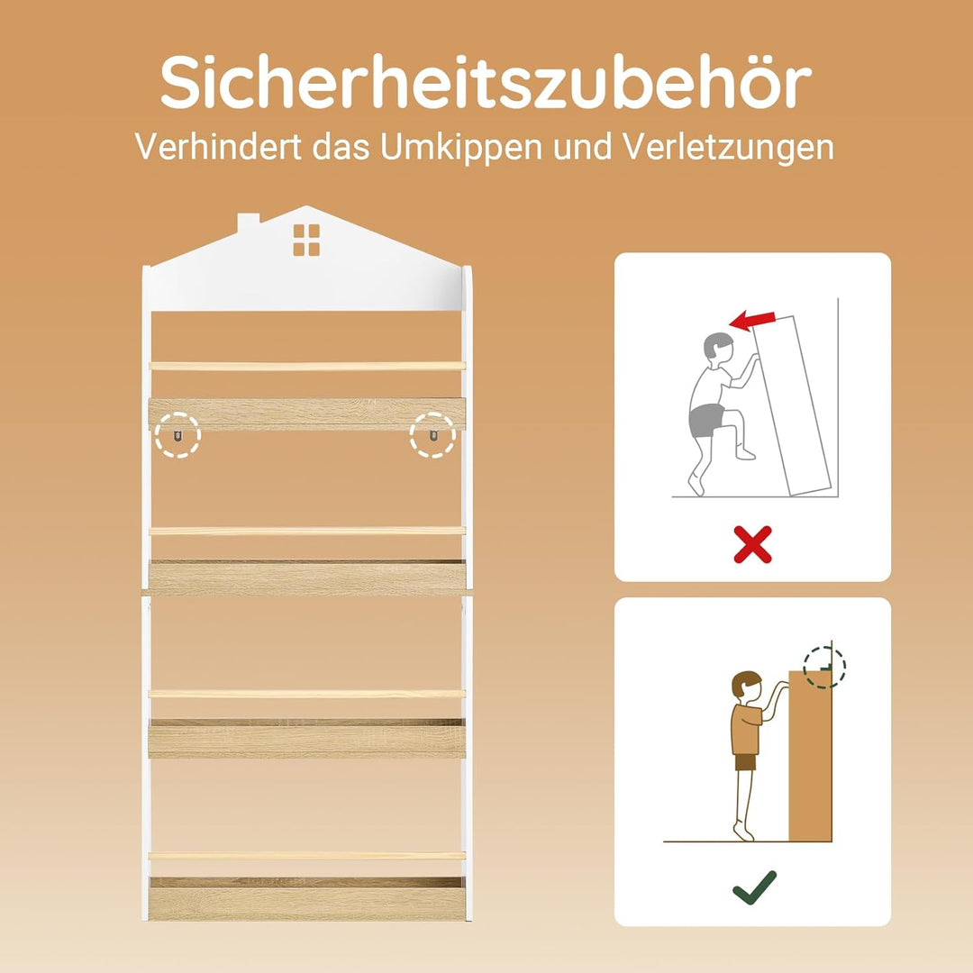 SoBuy Bücherregal Kinder, Kinderregal, Spielzeug Aufbewahrungsregal mit 4 Ablagen für Bücher und Dek