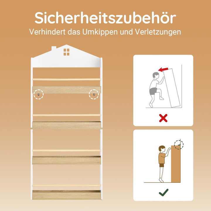 SoBuy Bücherregal Kinder, Kinderregal, Spielzeug Aufbewahrungsregal mit 4 Ablagen für Bücher und Dek