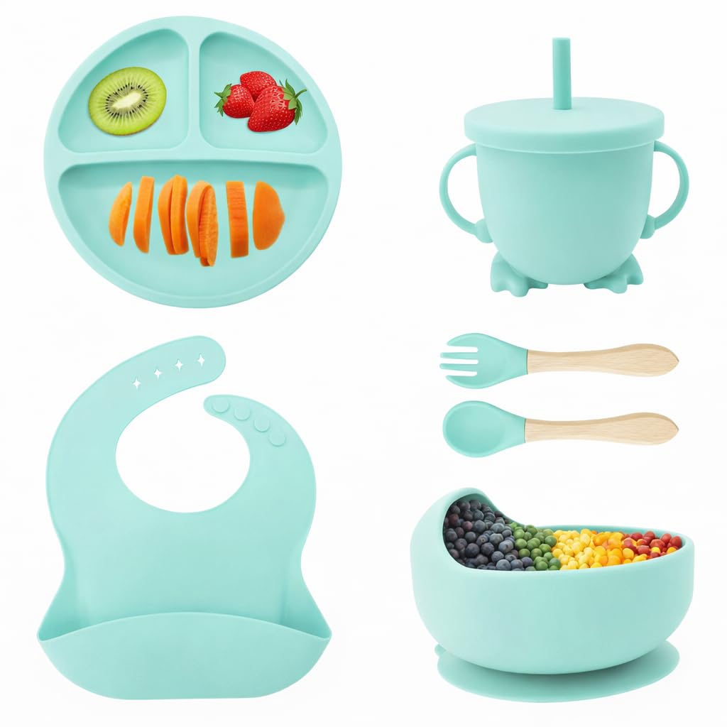 Eliano Sicheres & Rutschfestes Silikon Baby-Geschirrset - 6-teilig | Perfekt für die Beikosteinführu