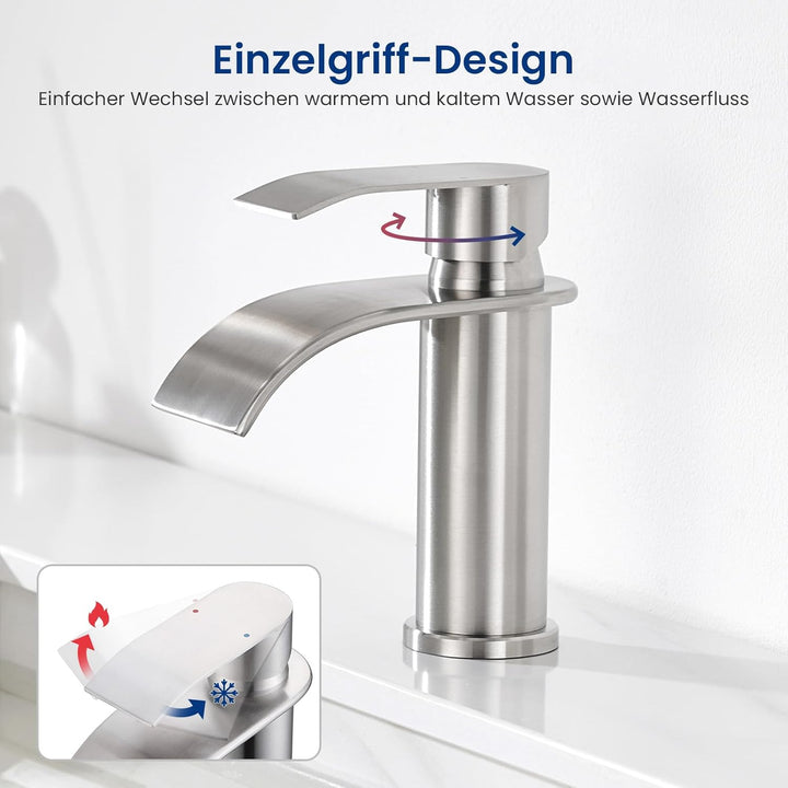 CECIPA Wasserhahn Bad Gebürstet, Edelstahl Waschtischarmatur mit Auslauf Höhe 86 MM, Waschbecken Arm