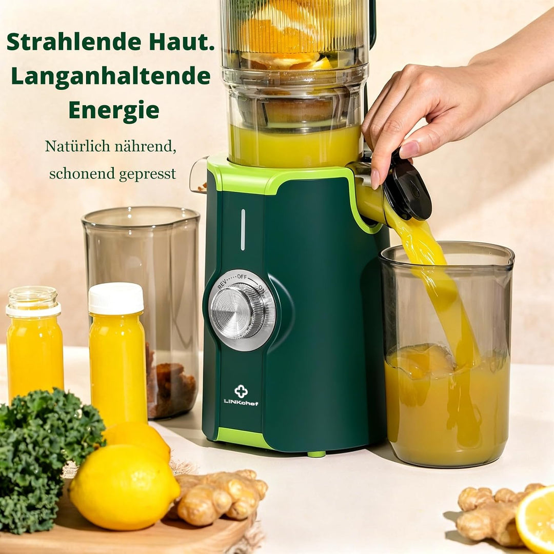 LINKChef Blitzreiniger Entsafter, NO-Prep Slow Juicer für Ganze Gemüse und Obst, Juicer Machine mit