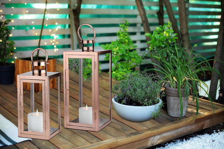 Marrakesch 2er Set Gartenlaterne Laterne 39cm &amp; 27,5cm | Laternen für Draussen Marra Kupfer modern a