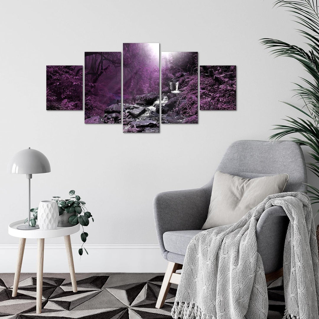 Runa Art Wandbilder Natur Wald 5 Teilig Bild auf Vlies Leinwand Deko Wohnzimmer Schlafzimmer Panoram