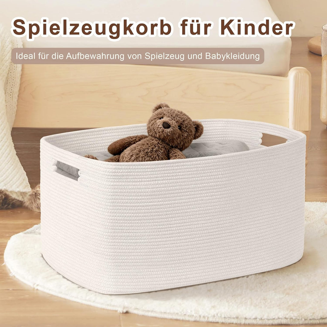 Grosser 72L Aufbewahrungskorb aus Baumwollseil, Boho Korb für Spielzeug Decken, Wäschekorb Geflochte