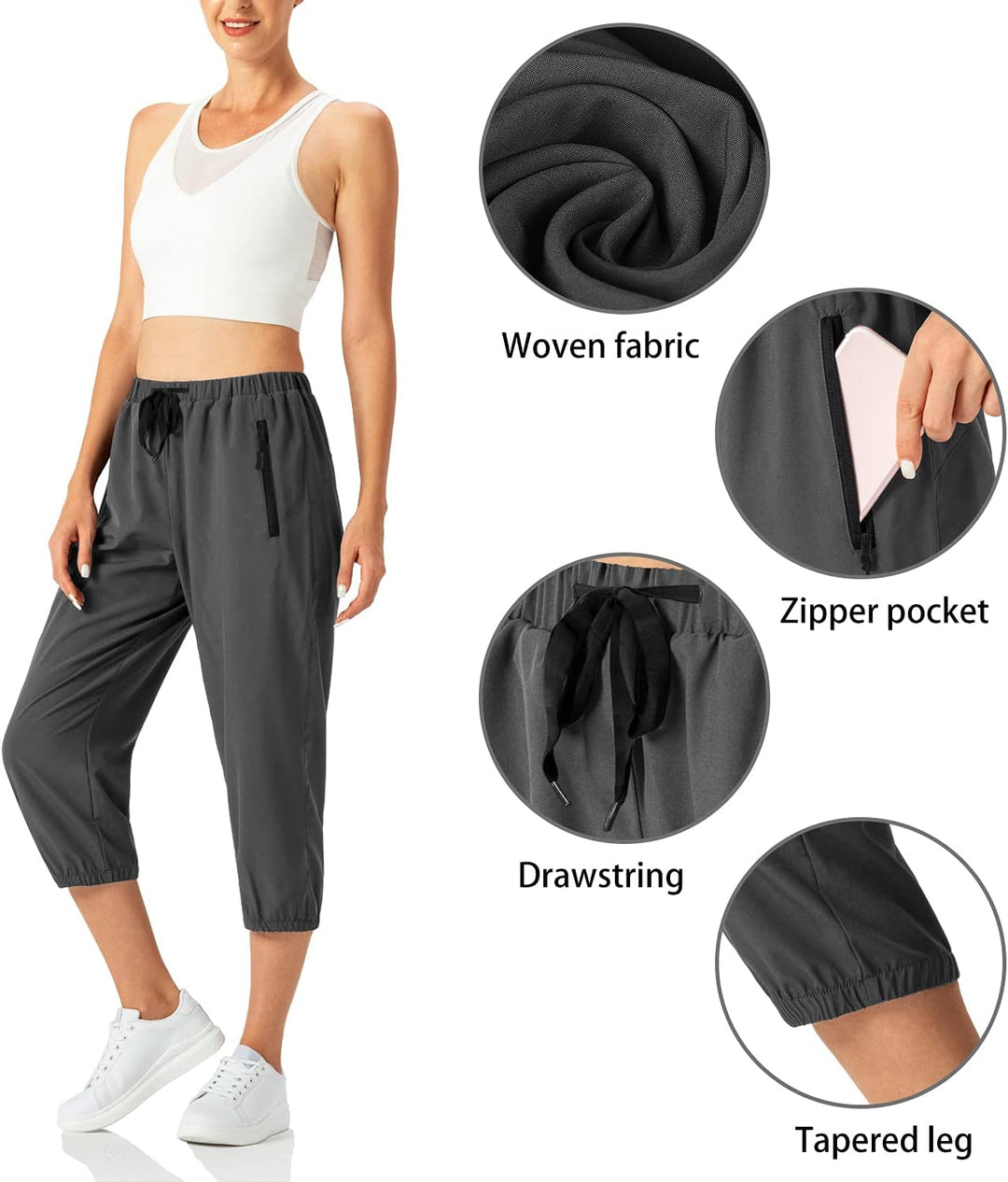 Butrends Damen Leichter Jogger Caprihose Casual Schnell trocknend Hose Workout 3/4 Workout Joggerhos
