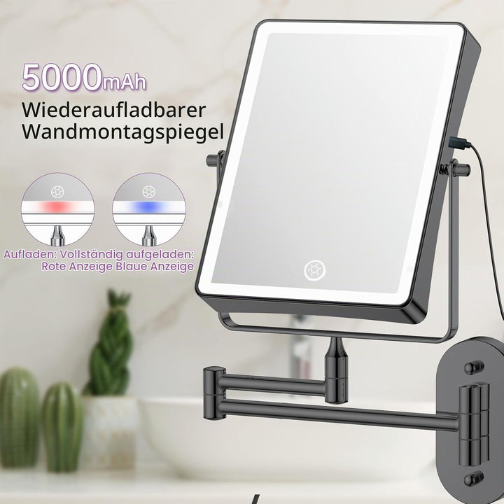 FASCINATE Wiederaufladbarer Kosmetikspiegel mit 1X/20X Vergrösserung, 3 dimmbare Lichtfarben, Touchs