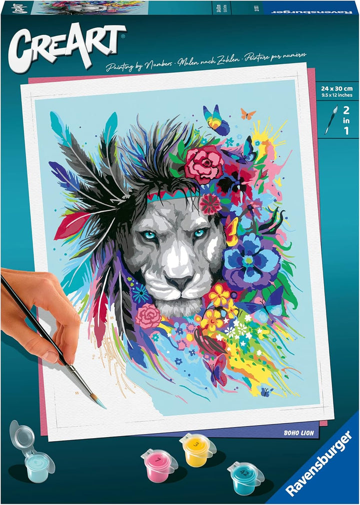 Ravensburger CreArt 20130 - Boho Löwe - Malen nach Zahlen Erwachsene, DIY Malset mit Pinsel und Acry