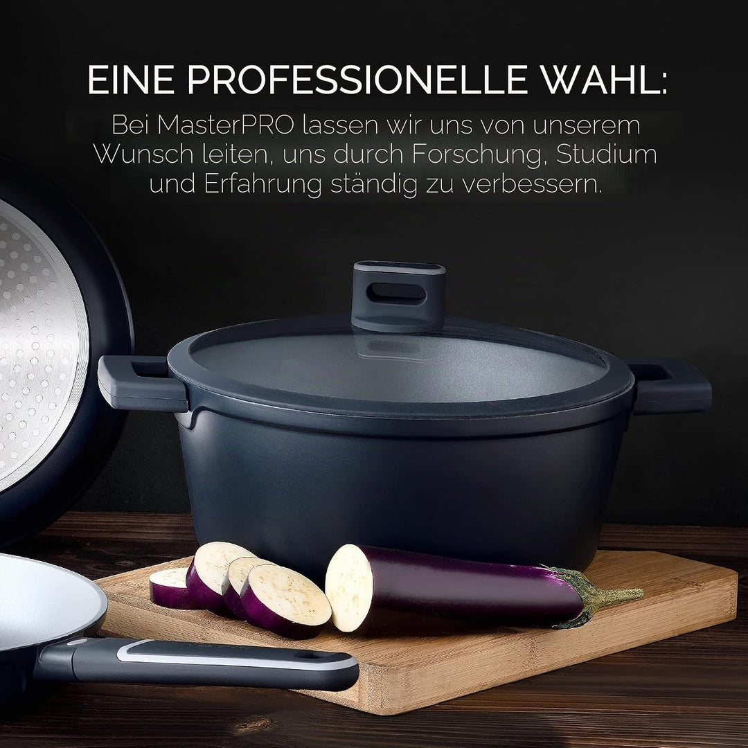MasterPRO Indigo | Topf mit Deckel 20 cm x 10 cm | Kochtopf Antihaftbeschichtet aus Aluminiumguss |
