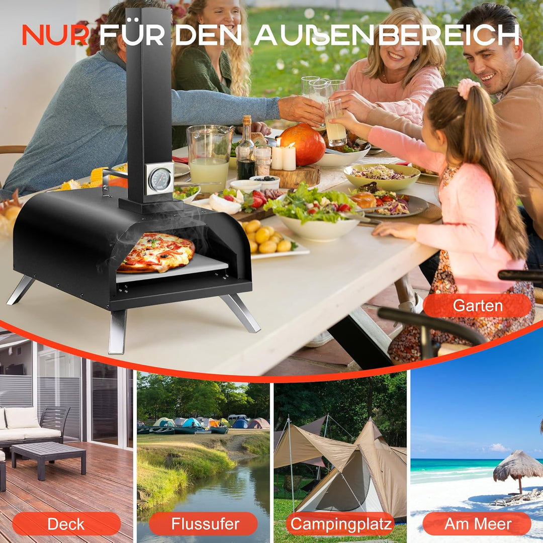 Karinear Pellet Pizzaofen, Outdoor Pizzaofen mit Pizzastein, Zubehör, Holzpellets 12-Zoll-Outdoor-Pi