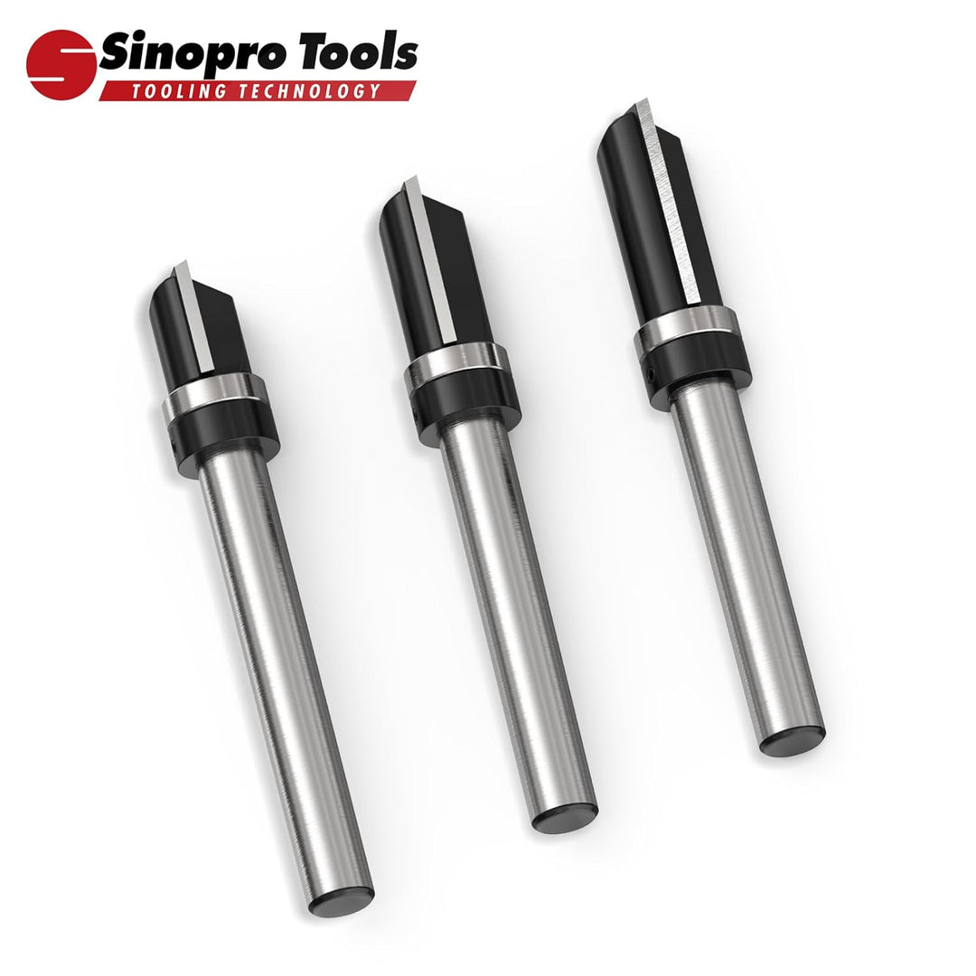 Sinoprotools 3 Stück Bündigfräser – 8mm Schaft Ø 12 mm Kopierfräser,Bündigfräser mit Auswechselbarem
