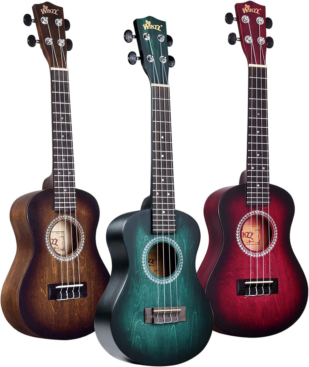Winzz Ukulele Konzert 23 Zoll Braun, Ukulele Anfänger Set für Erwachsene Kinder, Einzigartiges Farbd