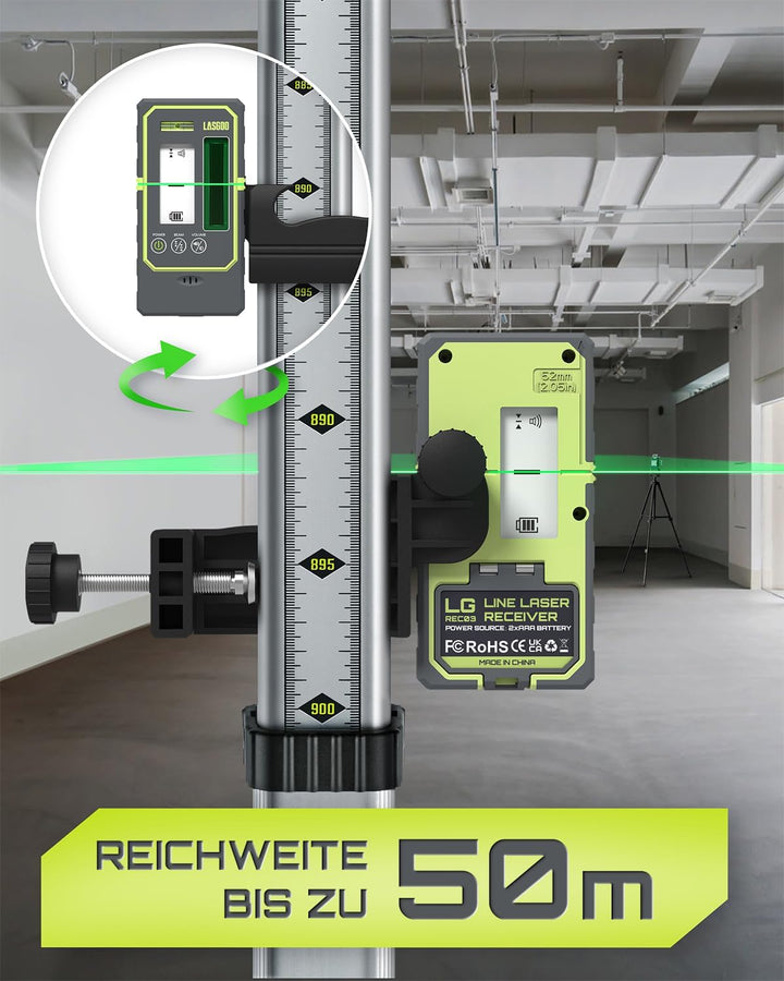 LasGoo LG-REC03 Laserdetektor für Linienlaser, 50 m Reichweite, Dual-LCD mit Hintergrundbeleuchtung,