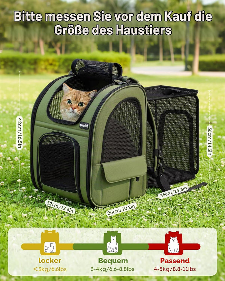pecute Haustier Expansions Rucksüke für Hund und Katzen mit Front Opening-Mesh Fenstertaschen, Tragb