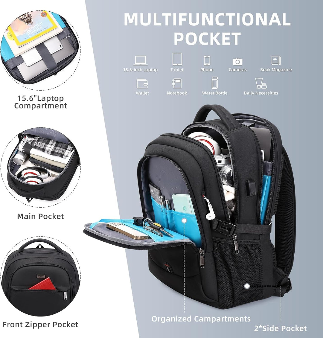 VINBAGGE Rucksack Herren Wasserdicht 15.6 Zoll Laptop Rucksack Anti Diebstahl mit USB-Anschluss Schu