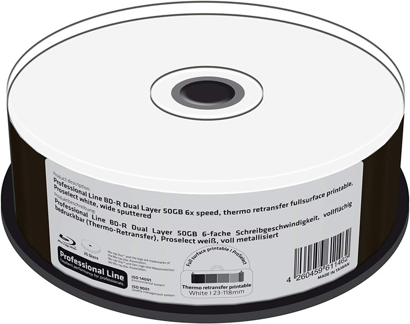 Professional Line BD-R Dual Layer 50GB 6X Speed, Thermo Retransfer Fullsurface Printable, Proselect