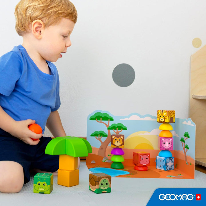 GEOMAG Magicube Stacking 8 Dschungel | Magnetische Bausteine | Baustein-Set mit Dschungelfiguren | M