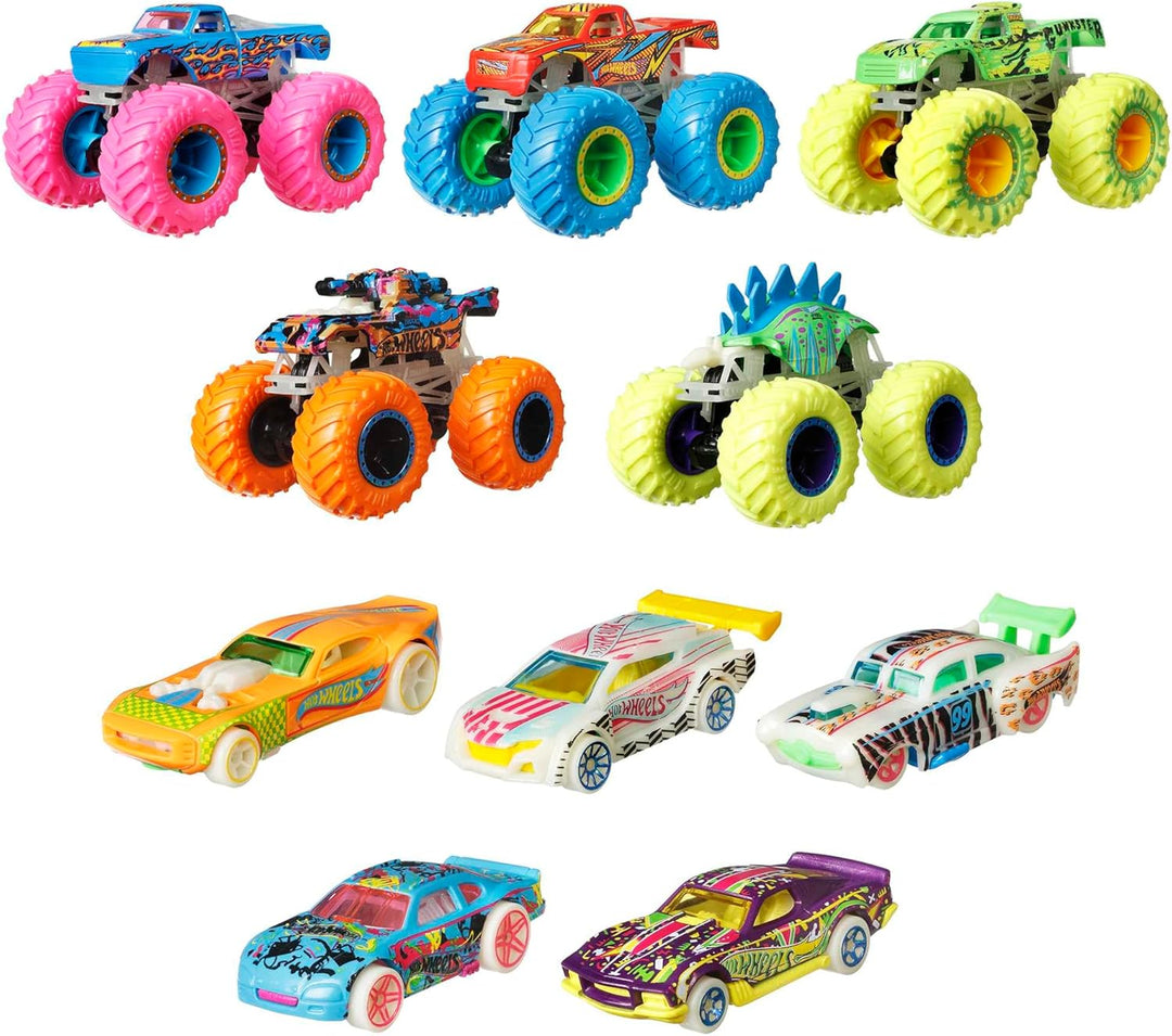 HOT WHEELS Monster Trucks - Multipack mit Leuchteffekt im Dunkeln, 10 Fahrzeuge im Massstab 1:64, 5
