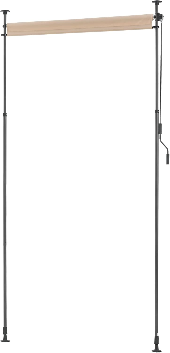 pro.tec Aussenrollo Cimarra 150 x 270 cm Balkonrollo Senkrechtmarkise mit Handkurbel Sichtschutz wit