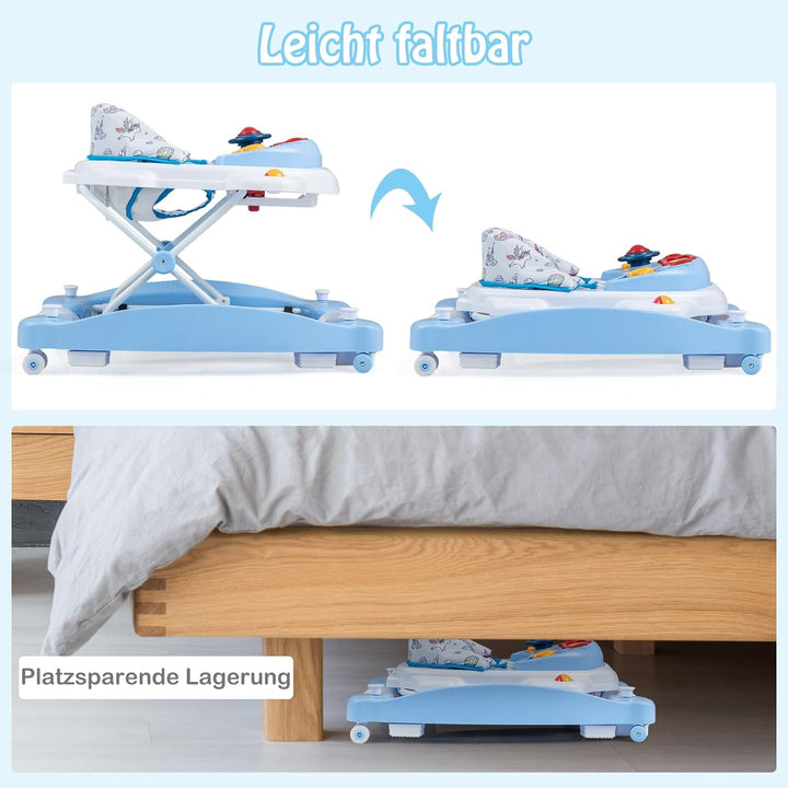 GOPLUS 6 in 1 Lauflernwagen, Lauflernhilfe faltbar mit Rädern, Baby Walker mit Fusskissen, Lichtern,