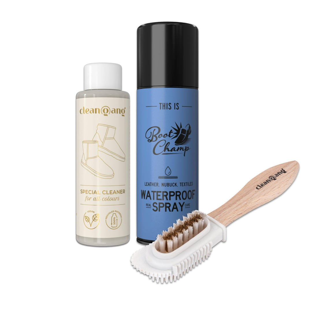 cleangang Schuhpflegeset für Rauleder - Imprägnierspray + Reiniger + Nubuk- & Wildleder-Reinigungsbü