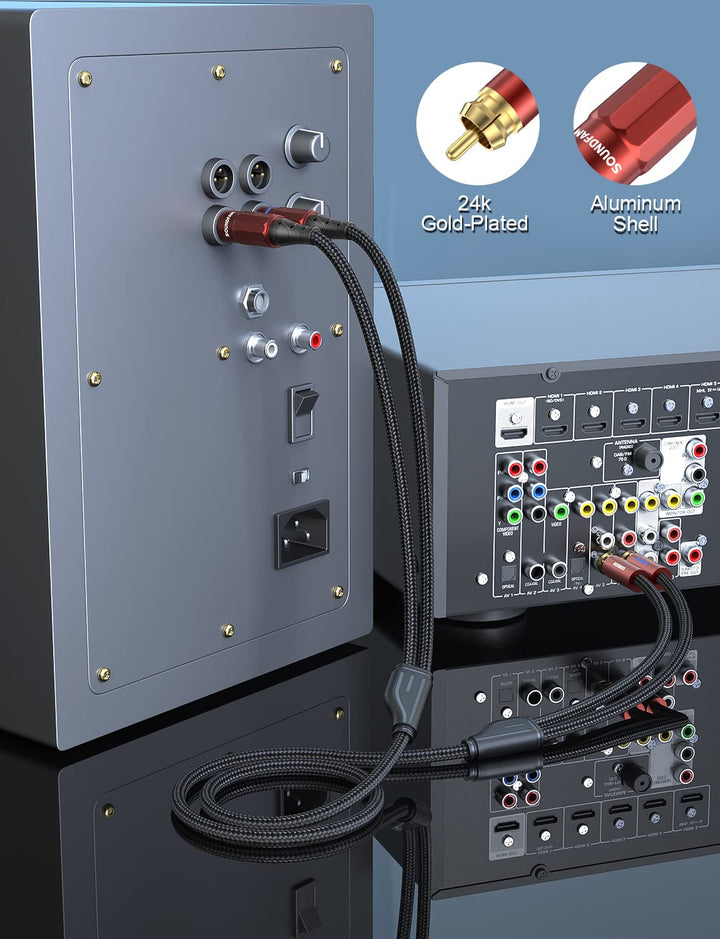 SOUNDFAM XLR auf Cinch Kabel 8M, PREMIUM 2 XLR Buchse zu 2 RCA Stecker Audio Verbindungskabel, 2-RCA
