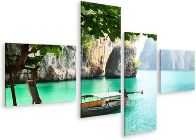 Bild auf Leinwand Langes Boot Auf Die Insel In Thailand Wandbild Poster Kunstdruck Bilder Format: 15