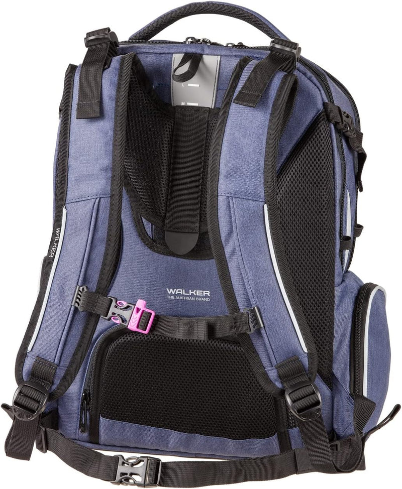 Walker 42117-267 - Rucksack Campus Evo Blue-Ivy-Pink mit 3 Fächern, Laptop-Fach, Seitentaschen, Rück