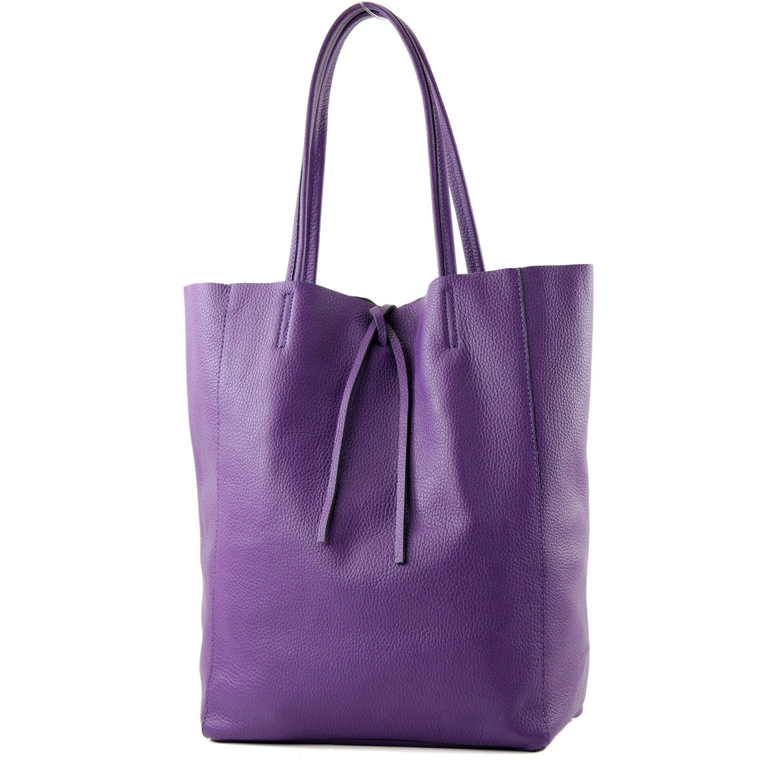 modamoda de - T163 - Ital. Shopper Large mit Innentasche aus Leder Lila2021, Lila2021
