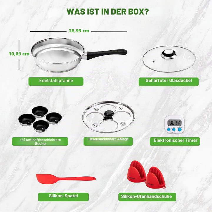 NutriChef Eier Pochierer Edelstahl 20 cm– Eierkocher Für 4 Eier, Pochierte Eier Form, Induktionsgeei