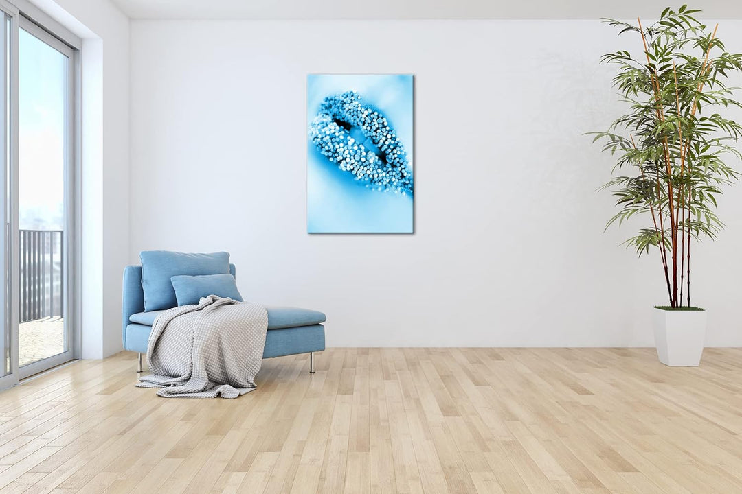 deyoli Zucker süsse Lippen Format 80x60 Effekt: Monocrome Blau als Leinwandbild, Motiv fertig gerahm