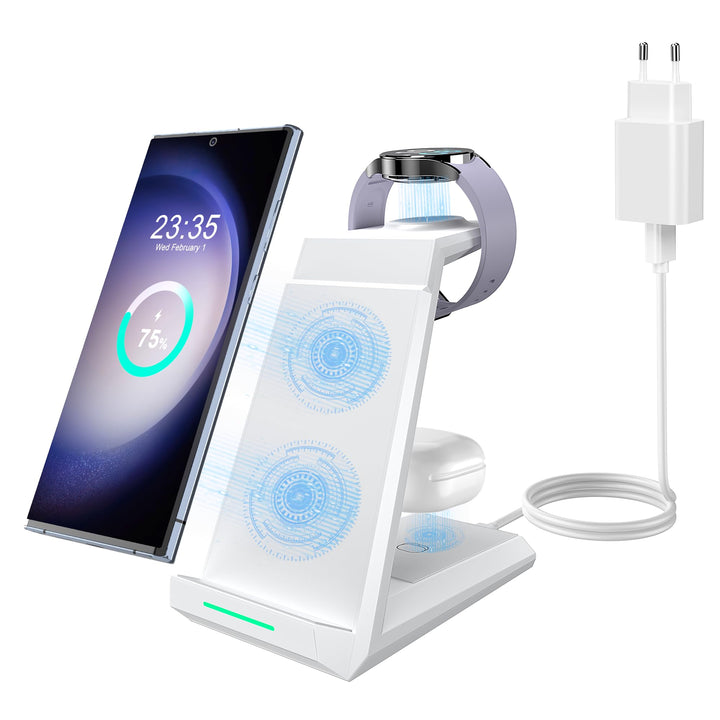 Induktive Ladestation für Samsung，ADADPU Kabelloses Ladegerät 3 in 1 Kompatibel für Galaxy Watch 8/7